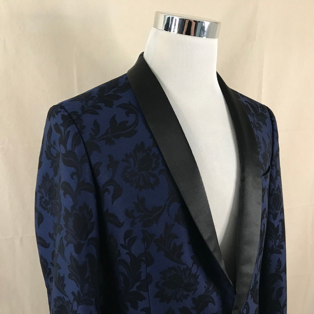 The Savile Row Company 40S Tuxedo Jacket Blue Floral One Button Vented Formal